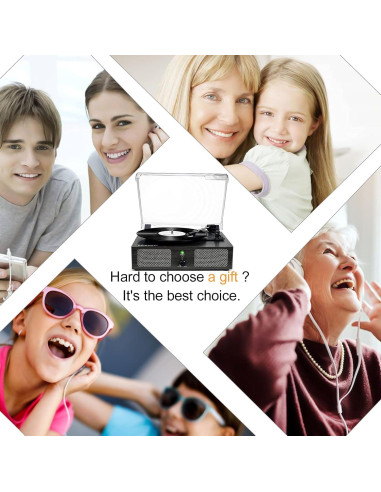 Reproductor de Vinilo Udreamer Negro Bluetooth 3 Velocidades