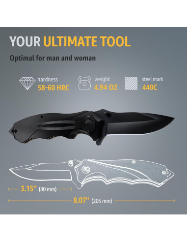 Cuchillo Táctico Plegable Grand Way 20.5 cm con Clip y Rompedor