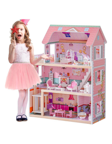 Casa de Muñecas de Madera ROBOTIME con 24 Muebles Rosa
