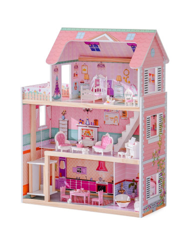Casa de Muñecas de Madera ROBOTIME con 24 Muebles Rosa