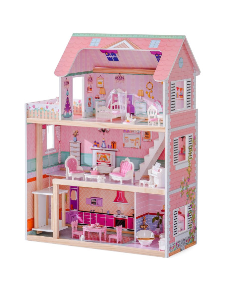 Casa de Muñecas de Madera ROBOTIME con 24 Muebles Rosa Casa de Muñecas de Madera ROBOTIME con 24 Muebles Rosa