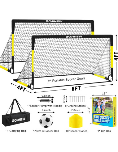 Portería de Fútbol BORNEW 6x4 para Niños - Set Completo