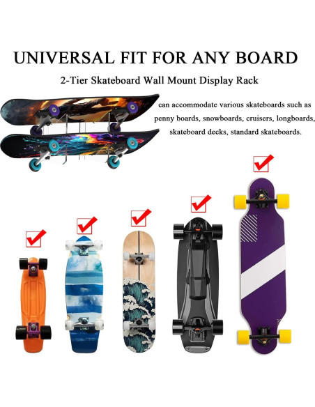 Soporte de Pared WANLIAN para Skateboard 2 Niveles Transparente Soporte de Pared WANLIAN para Skateboard 2 Niveles Transparente
