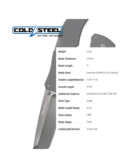 Cuchillo Plegable Cold Steel Recon 1 S35VN 10.16 cm Mango G-10 Cuchillo Plegable Cold Steel Recon 1 S35VN 10.16 cm Mango G-10