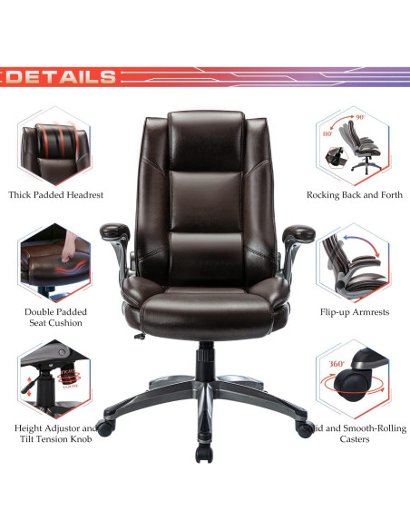 Silla de Oficina COLAMY Alta Respaldo Cuero Ergonómica Silla de Oficina COLAMY Alta Respaldo Cuero Ergonómica