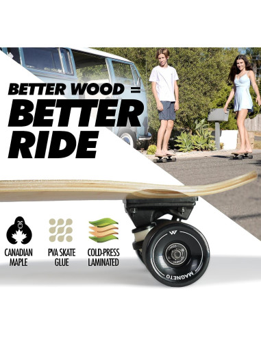 Patineta Magneto Mini Cruiser 70 x 19 cm Madera Arce