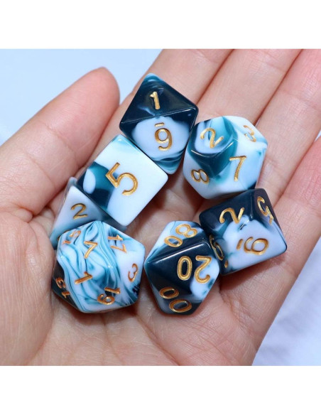 Juego de Dados D&D CREEBUY Teal y Blanco 7 Piezas RPG Juego de Dados D&D CREEBUY Teal y Blanco 7 Piezas RPG