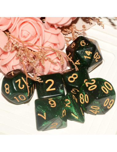 Dados Poliedricos DND 7 Piezas Verde Negro ALiuxiluo
