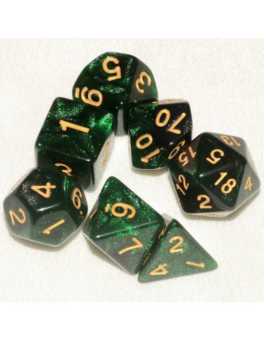 Dados Poliedricos DND 7 Piezas Verde Negro ALiuxiluo