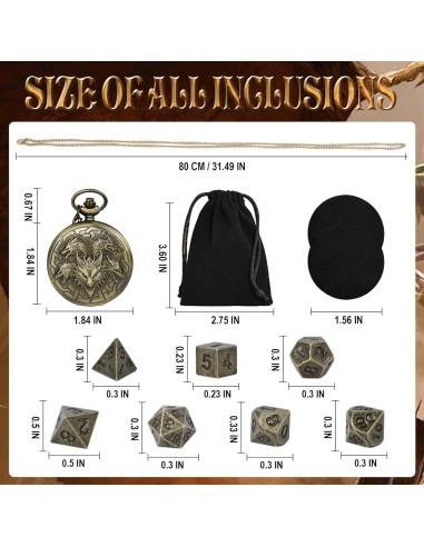 Set de Dados DND Kabinka 7pcs Bronce Dragón 3D Portátil