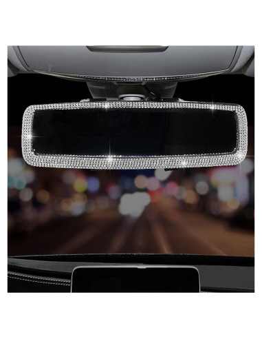 Espejo Retrovisor de Coche WedFeir con Brillantes Plata 27.5x8.5cm
