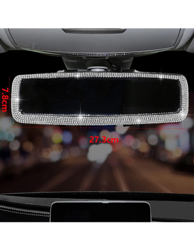 Espejo Retrovisor de Coche WedFeir con Brillantes Plata 27.5x8.5cm