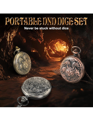 Set de Dados DND Kabinka 7pcs Metal Dragón Plata Antigua