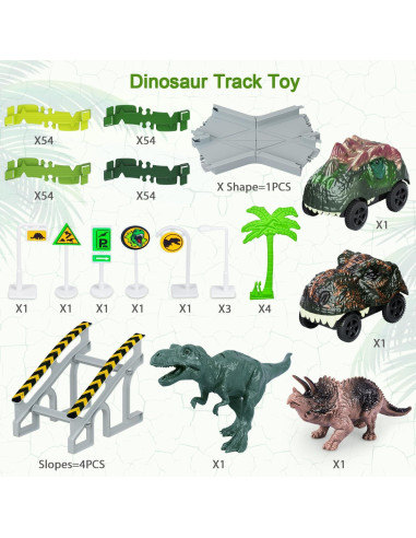 Juego de Pistas de Dinosaurios 252 Piezas con Coches