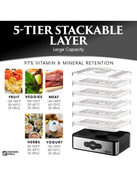 Deshidratadora de Alimentos Magic Mill MFD-5000 | 5 Bandejas de Acero Inoxidable Deshidratadora de Alimentos Magic Mill MFD-5000 | 5 Bandejas de Acero Inoxidable