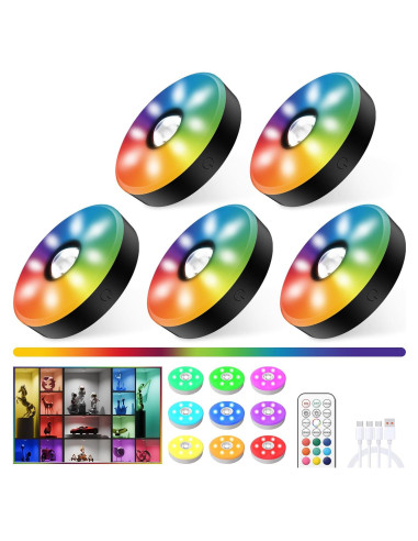 Luces Puck LED Recargables MEKKLEON 5 Paquetes RGB Control Remoto