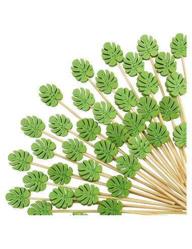 Palillos de Cóctel WILLBOND 200 Pcs Bambú Monstera Deliciosa