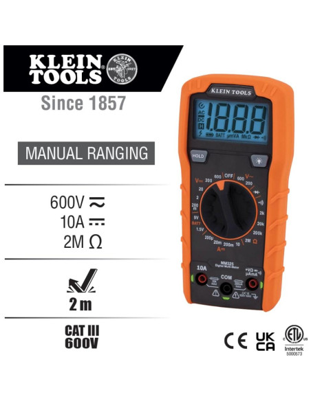 Multímetro Klein Tools MM325, 600V AC/DC, prueba de baterías Multímetro Klein Tools MM325, 600V AC/DC, prueba de baterías