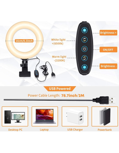 Kit de Iluminación para Videoconferencias ACMEZING con Luz de Anillo y 5 Brillos