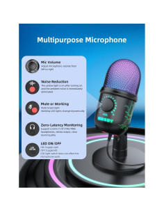 Micrófono USB MRSDY V5-P para Juegos y Podcast, 2m, RGB 2