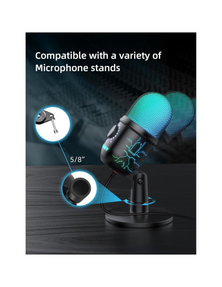 Micrófono USB MRSDY V5-P para Juegos y Podcast, 2m, RGB Micrófono USB MRSDY V5-P para Juegos y Podcast, 2m, RGB