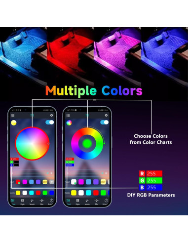 Luz LED Interior de Carro GZ5CG RGB 64cm, Control App, 29 Modos