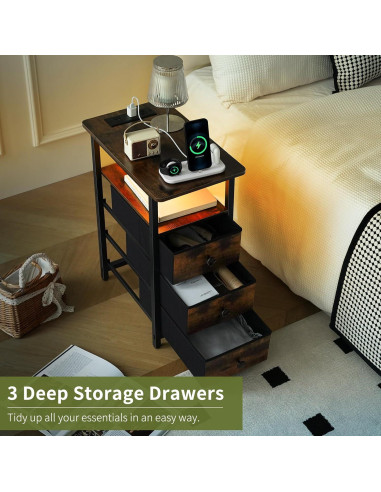 Mesa Lateral Yoobure con Carga USB y 3 Cajones