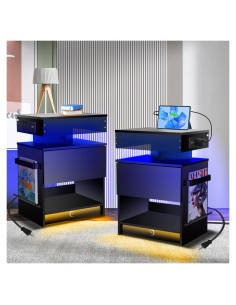 Juego de Mesitas de Noche Laineland 2 con Luz LED y Carga USB
