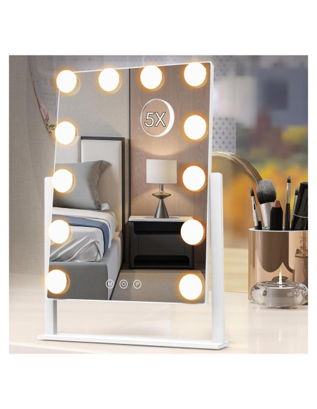 Espejo de Tocador Iluminado Dirket 12 Bombillas 360 Aumento 5X Espejo de Tocador Iluminado Dirket 12 Bombillas 360 Aumento 5X