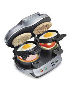 Hamilton Beach Sandwich Maker Doble 1200W Plata con Temporizador