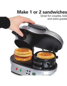 Hamilton Beach Sandwich Maker Doble 1200W Plata con Temporizador 2