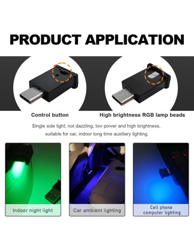 Luz Ambiental LED USB Tipo C Wevdn, Brillo Ajustable RGB