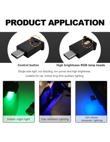 Luz Ambiental LED USB Tipo C Wevdn, Brillo Ajustable RGB Luz Ambiental LED USB Tipo C Wevdn, Brillo Ajustable RGB