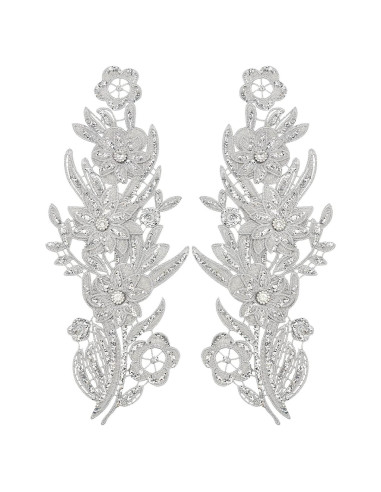 Parche Bordado de Flores GORGECRAFT Plata 310x120mm