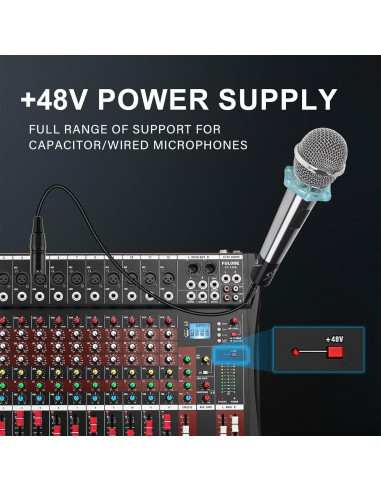 Mezclador de Audio FULODE CT120 de 12 Canales con Bluetooth