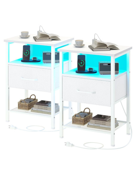 Juego de Mesas de Noche TRIFEBLE LED con Carga USB 2 Piezas Juego de Mesas de Noche TRIFEBLE LED con Carga USB 2 Piezas