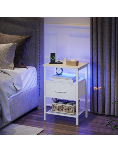 Juego de Mesas de Noche TRIFEBLE LED con Carga USB 2 Piezas