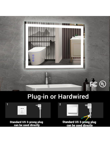 Espejo de baño LED Yeeopp 60x90 cm regulable 3 colores