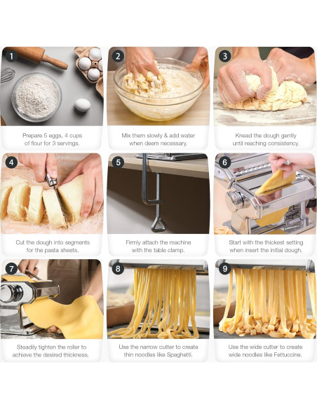 Máquina de Pasta ISILER 2 en 1 con 9 Grosor Ajustable Máquina de Pasta ISILER 2 en 1 con 9 Grosor Ajustable