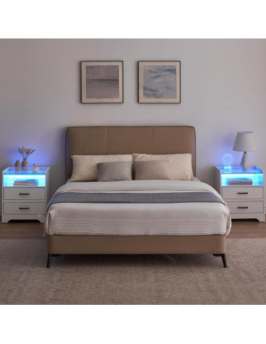 Mesa de Noche LED IDEALHOUSE con 2 Cajones y Vidrio