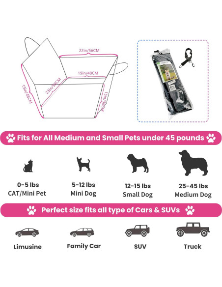 Asiento de coche para perros Winbate negro 58x48 cm a prueba de agua Asiento de coche para perros Winbate negro 58x48 cm a prueba de agua