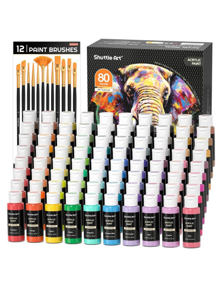 Set de 80 Pinturas Acrílicas Shuttle Art 60 ml y 12 Pinceles Set de 80 Pinturas Acrílicas Shuttle Art 60 ml y 12 Pinceles