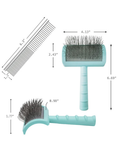 Kit de Aseo NeatHoiho: Cepillo Slicker y Peine Verde para Perros y Gatos