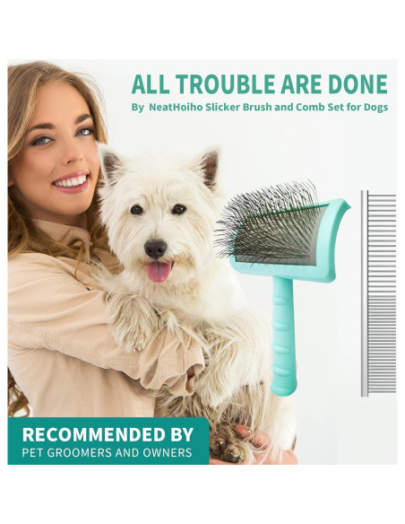Kit de Aseo NeatHoiho: Cepillo Slicker y Peine Verde para Perros y Gatos Kit de Aseo NeatHoiho: Cepillo Slicker y Peine Verde para Perros y Gatos