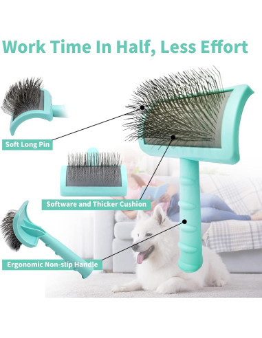 Kit de Aseo NeatHoiho: Cepillo Slicker y Peine Verde para Perros y Gatos