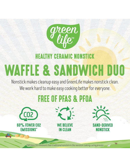 GreenLife Dúo Waffles y Sándwiches Turquesa 825W GreenLife Dúo Waffles y Sándwiches Turquesa 825W