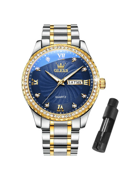 Reloj OLEVS Hombre Gran Dial Azul Dorado 40mm Acero Reloj OLEVS Hombre Gran Dial Azul Dorado 40mm Acero