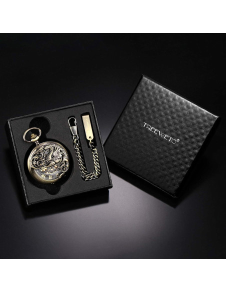 Reloj de bolsillo mecánico TREEWETO Dragón esqueleto 47mm Reloj de bolsillo mecánico TREEWETO Dragón esqueleto 47mm