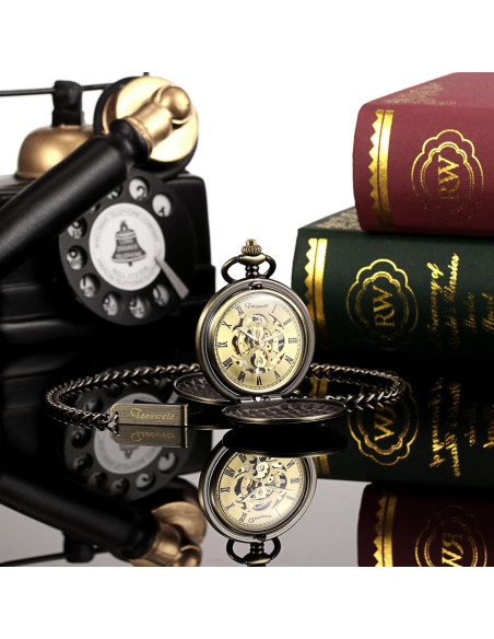 Reloj de bolsillo mecánico TREEWETO Vintage Doble Tapa 45mm Reloj de bolsillo mecánico TREEWETO Vintage Doble Tapa 45mm