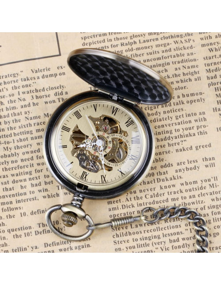 Reloj de bolsillo mecánico Whodoit M120 con cadena y diseño retro Reloj de bolsillo mecánico Whodoit M120 con cadena y diseño retro